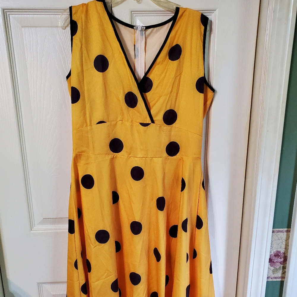 Yellow Dress W/Black Polka Dots.